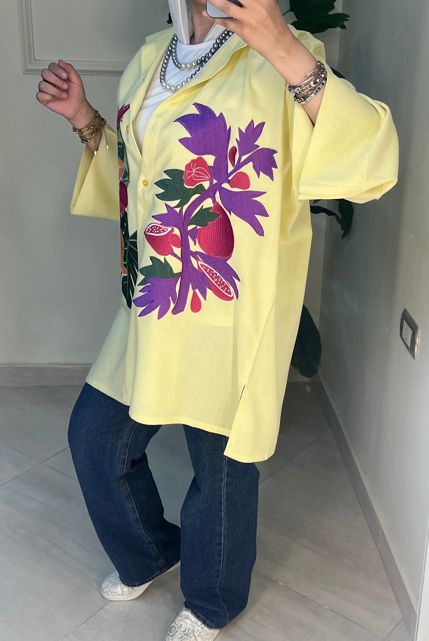 شميز كتان تطريز خيوط