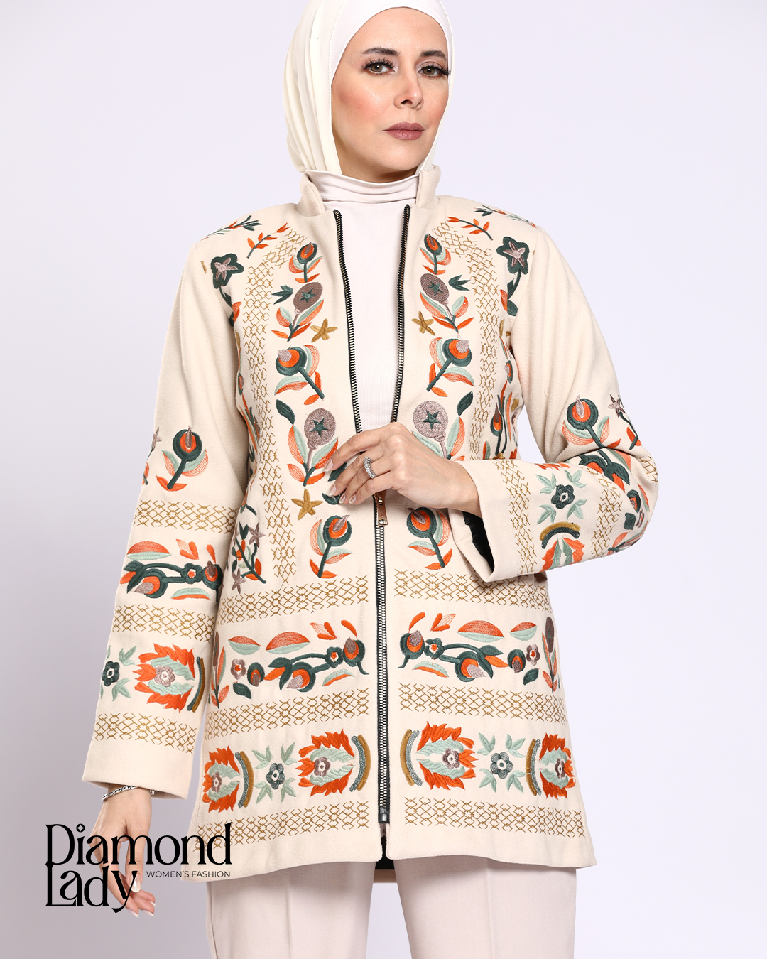 Embroidered Wool Blazer Beige