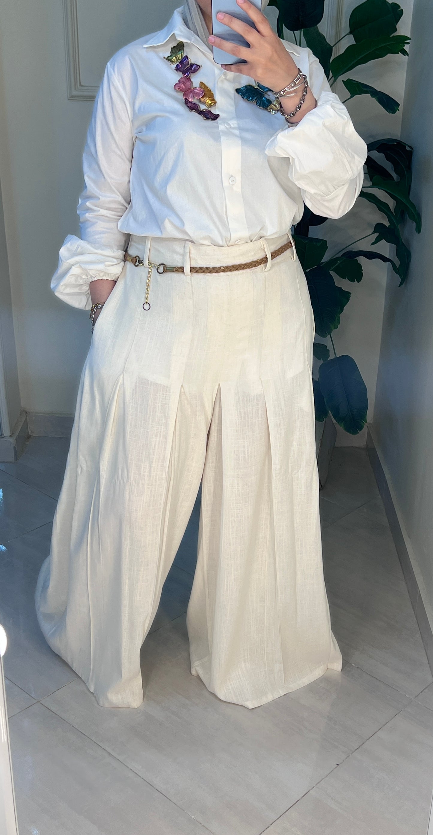 بنطلون كتان وايد ليج