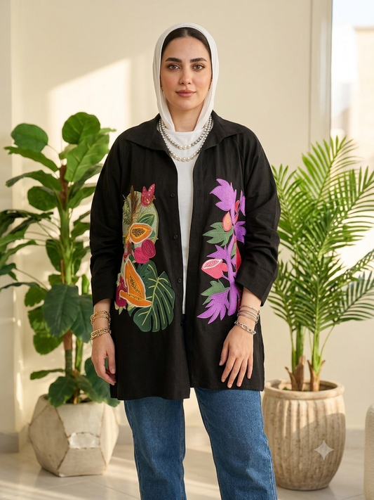 شميز كتان تطريز خيوط
