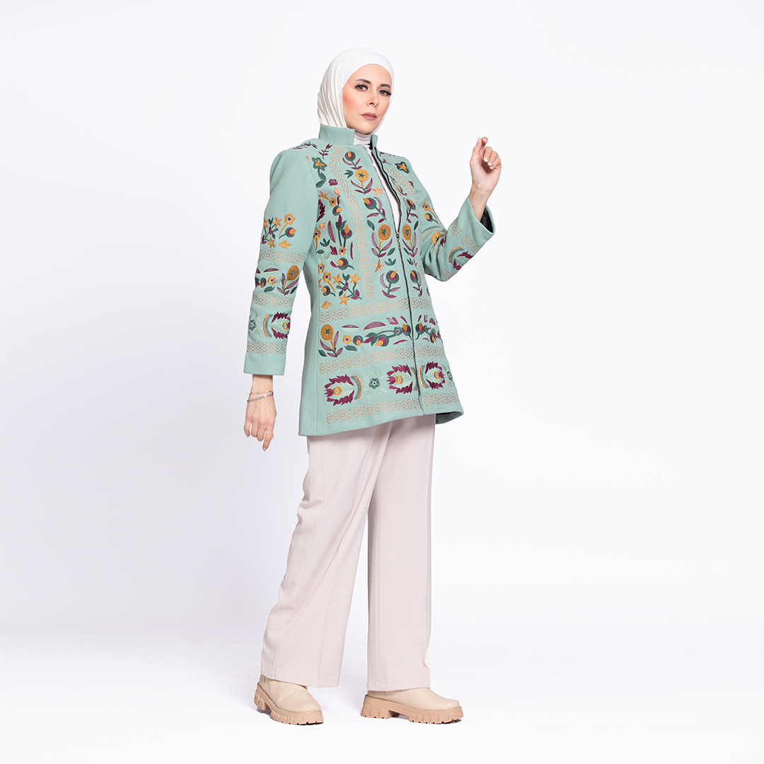 Embroidered Wool Blazer Mint